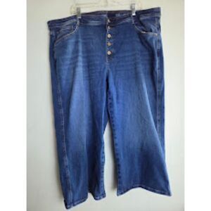 J.Jill Denim Blue High Rise Wide Leg Crop Cotton Blend Button Fly Jeans size 26R
